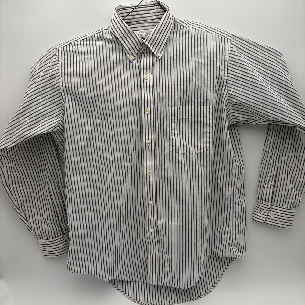Vintage Arrow Bradstreet Shirt Mens 16.5 34/35 White Striped Button‎ Down USA